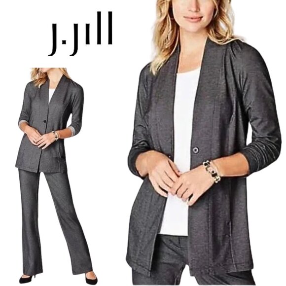 J. Jill, Wearever Collection, One Button Ponte Knit Cardigan Collarless Blazer - Picture 1 of 7